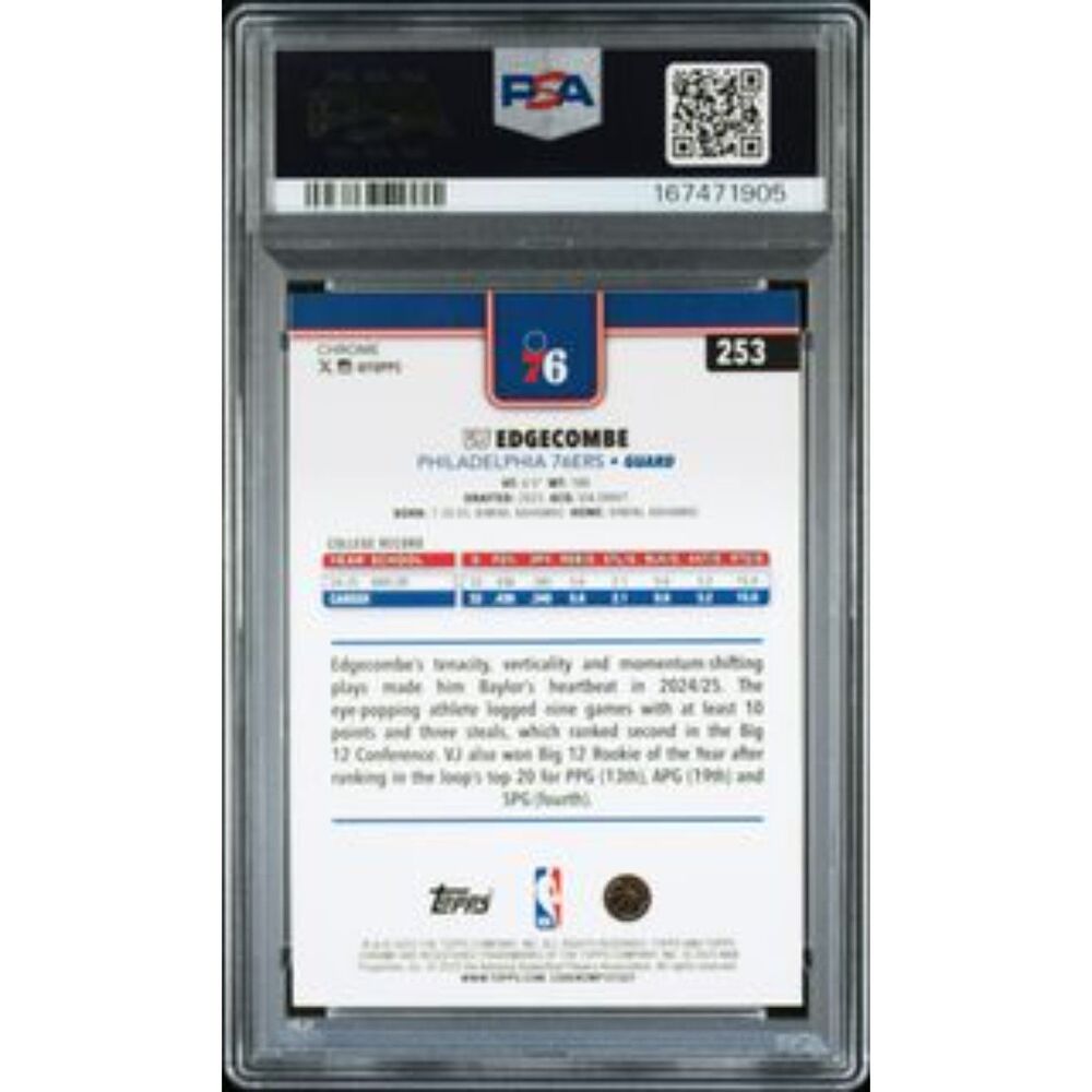 3 Edge Comb Toys | 225 Topps Chrome Vj Edgecombe Rc Basketball Refractor 253 Psa 8 ...
